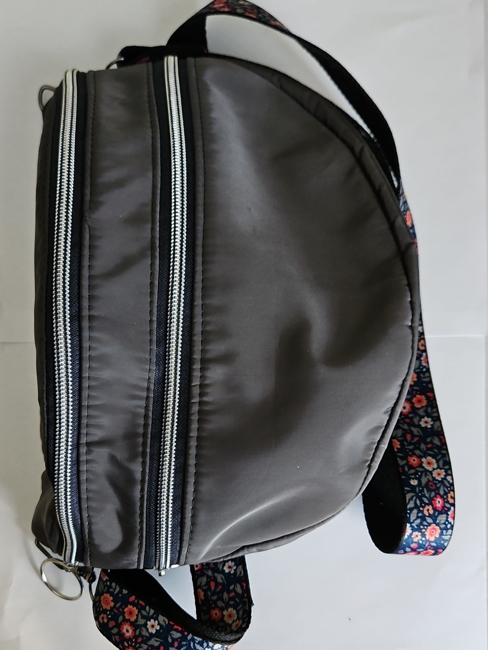 Gray Crossbody Sling Bag with Floral Strap